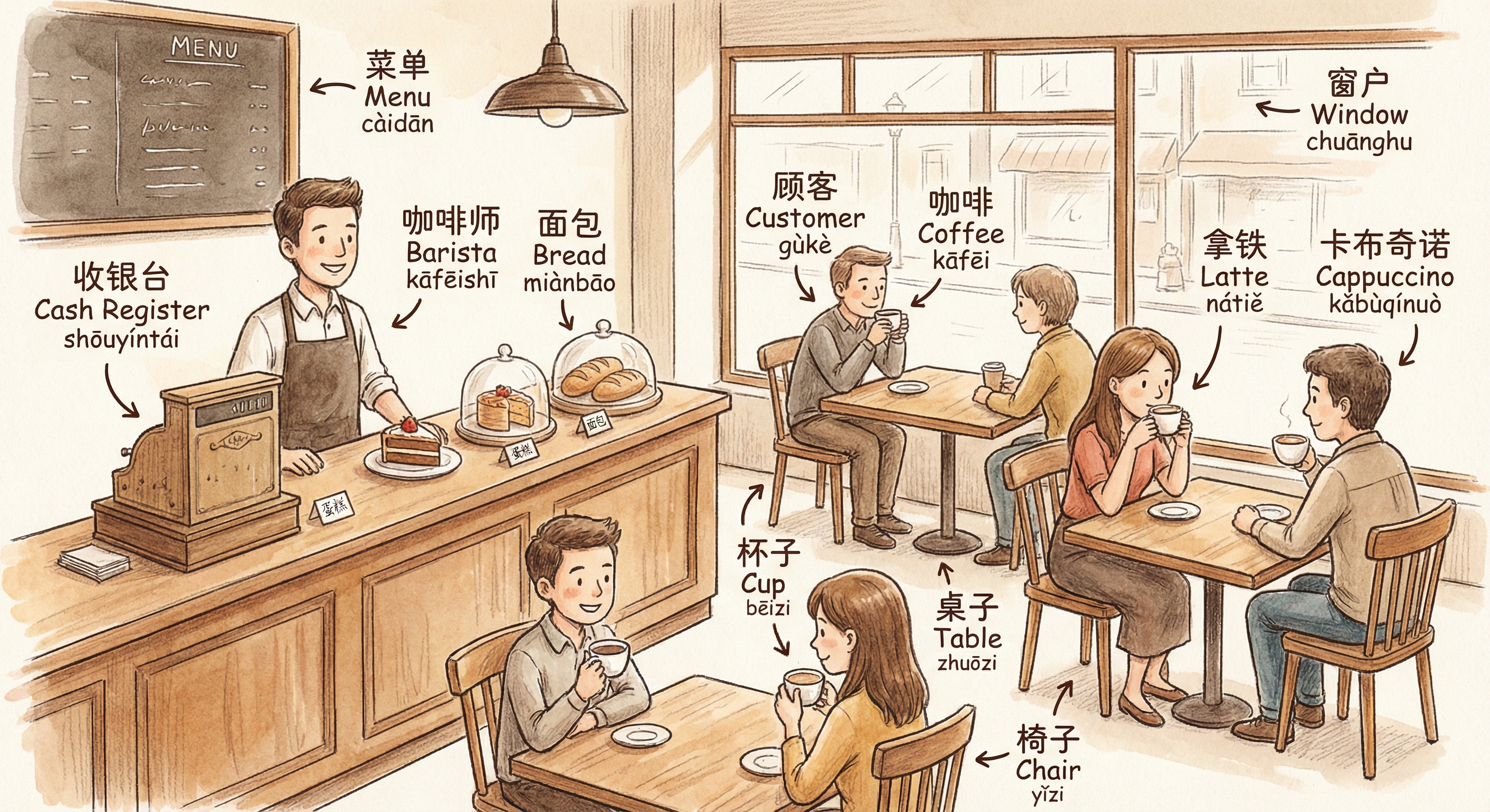 Chinese Vocabulary: Coffee Shop Scene
